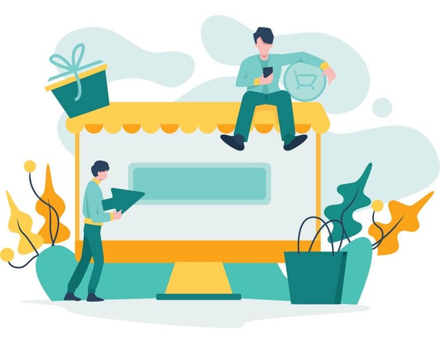 Concept illustration of two people online shopping.