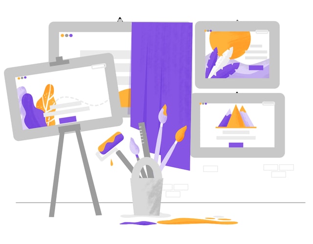 Art easels and supplies painting a website.