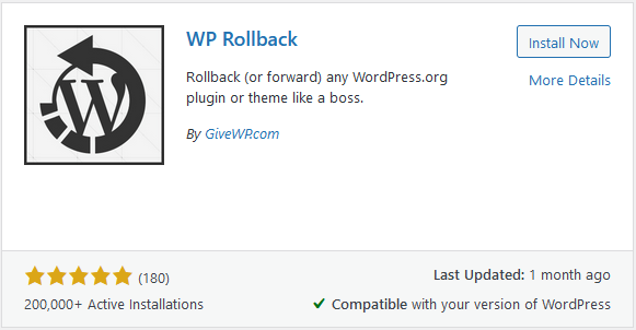 Image of WP Rollback plugin in wordpress